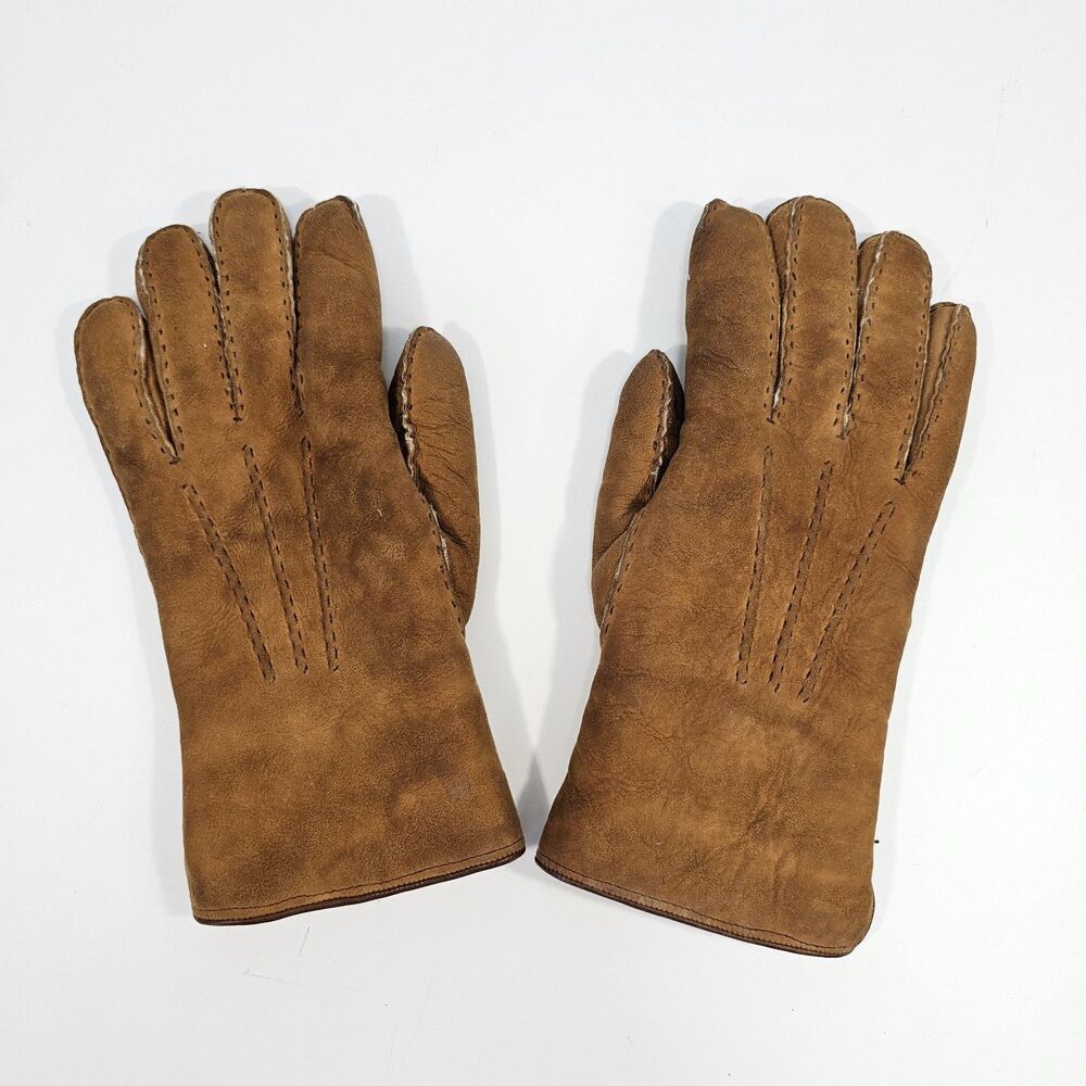 Vintage Gala Gloves Unisex Sheepskin Lined Leather Gloves Size 7 1/2 Italy